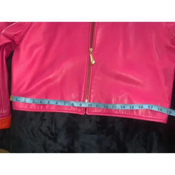 VINTAGE 80's UNWORN VAKKO PINK/ORANGE GLOVE LEATHER JACKET MOD S - Picture 11 of 11